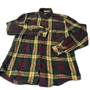 L.L.Bean Shirt Mens Medium Tall Yellow Flannel Slightly Fitted Buffalo Plaid